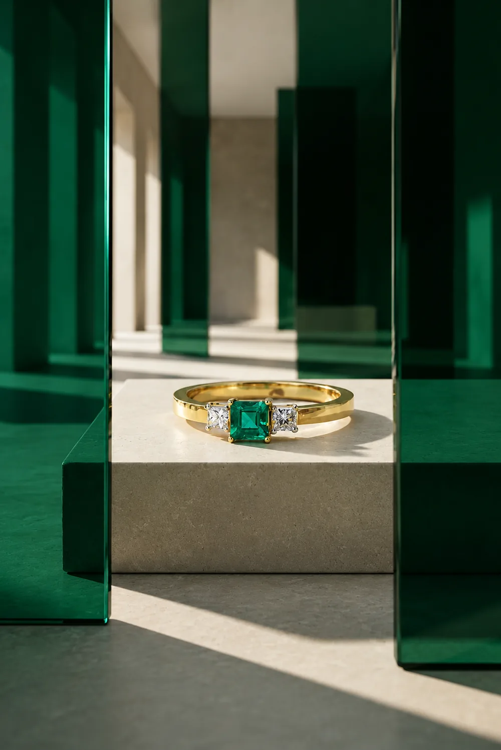 Emerald three-stone ring