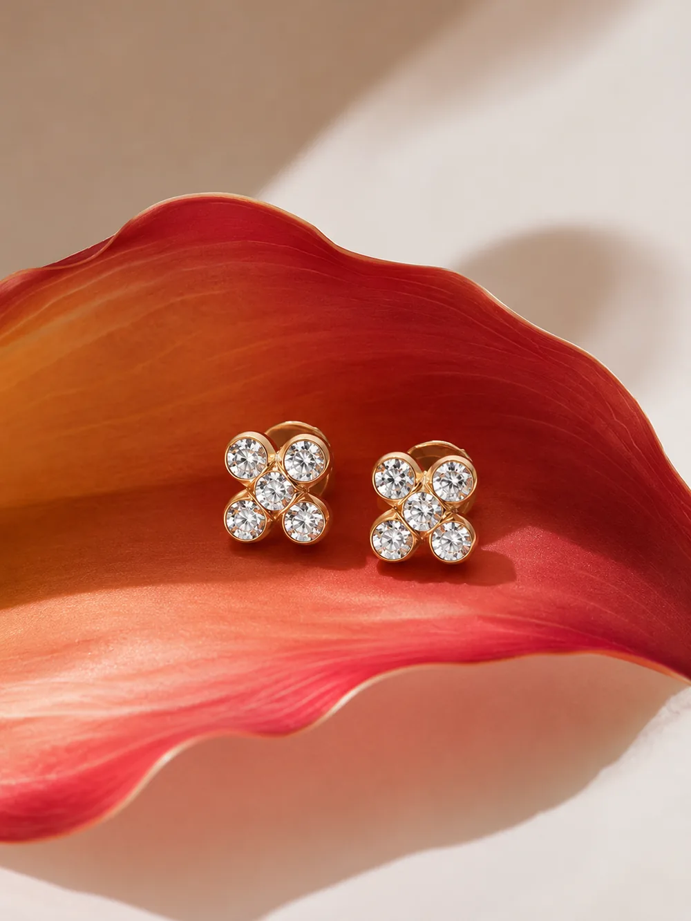 Quatrefoil diamond studs